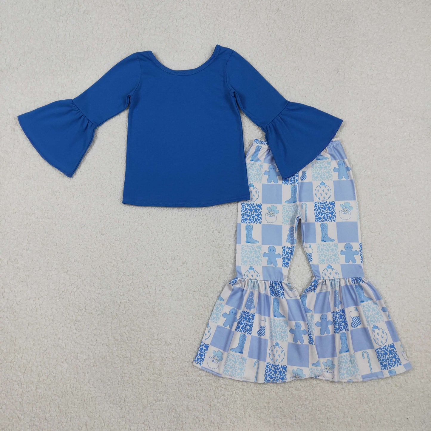 Sibling Baby Girls Bell Sleeve Shirts Top Boots Santa Bell Bottom Pants Christmas Clothes Sets
