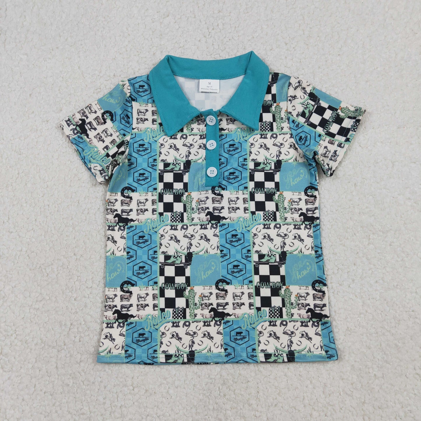 Sibling Baby Boys Horse Rodeos Aztec Checked Western Button Polo Shirts Top Rompers