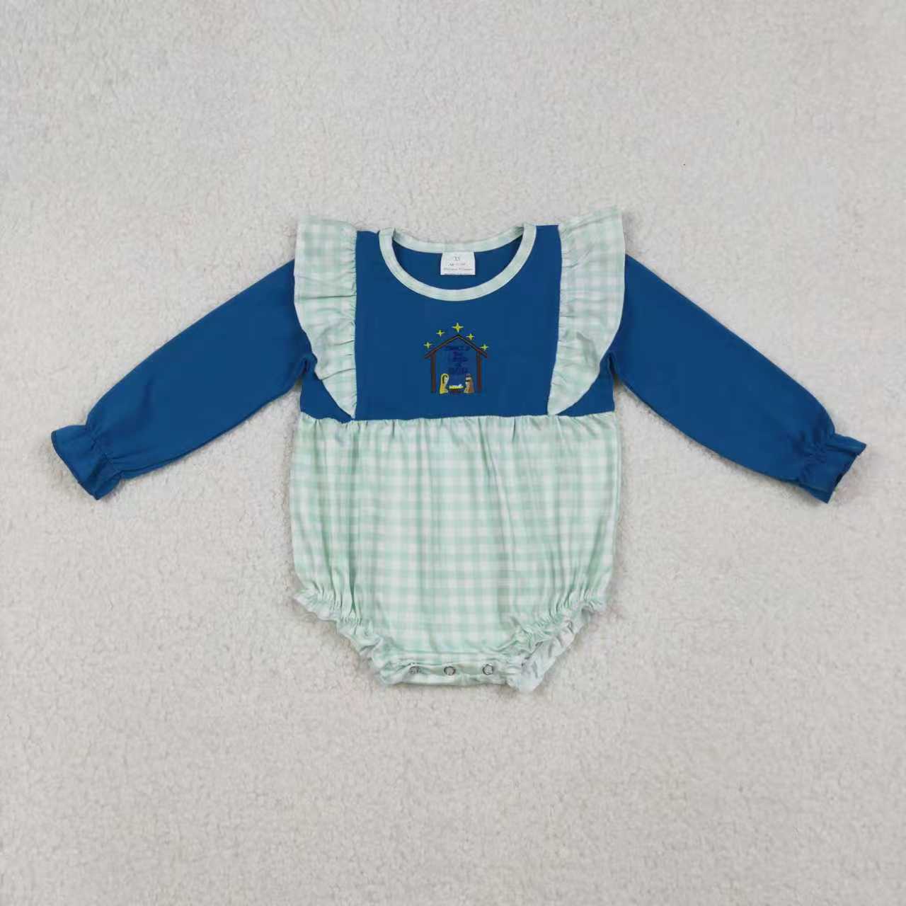 Sibling Baby Girls Embroidery Nativity Pockets Ruffle Pants Christmas Clothes Set Rompers