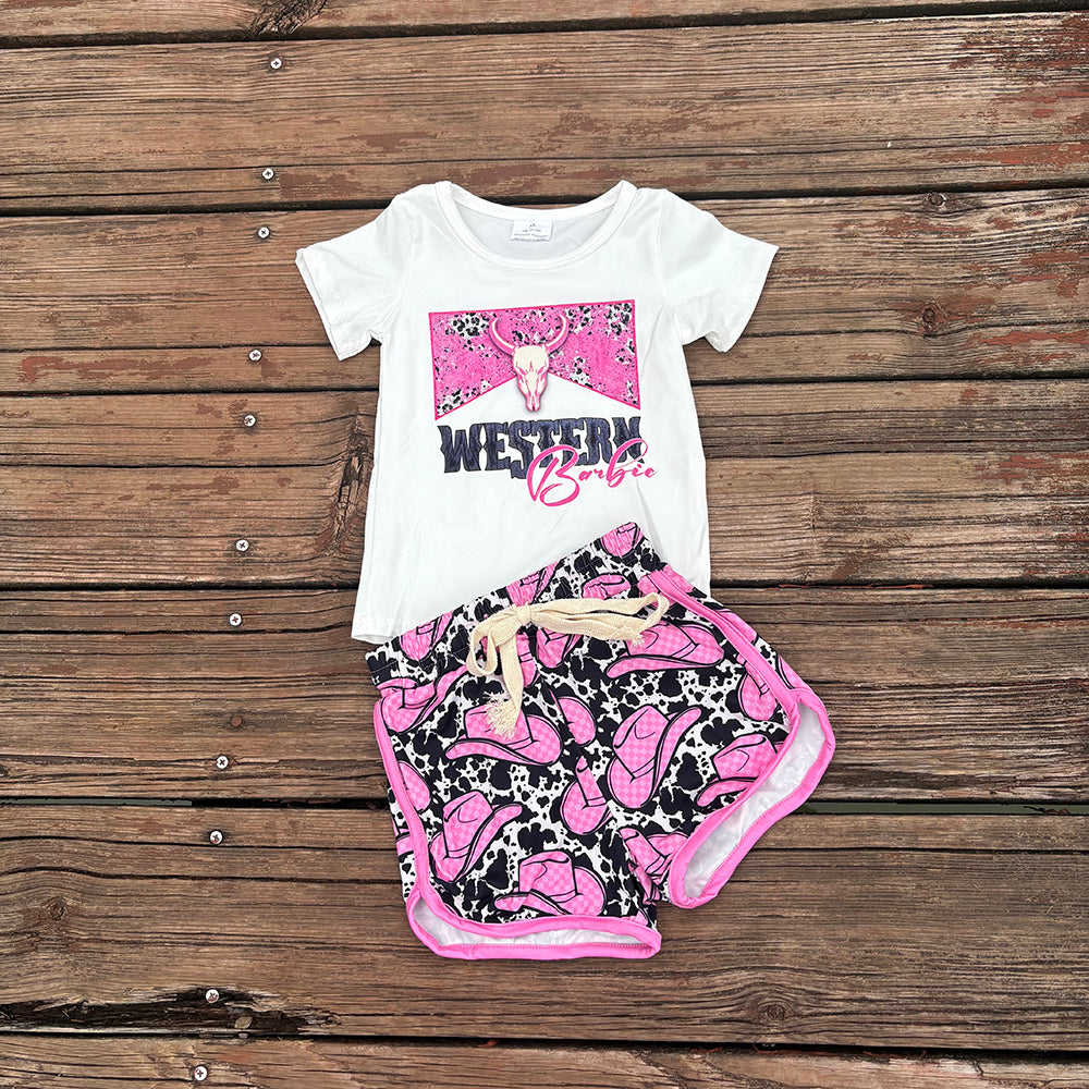 Western Girls Bar Doll Shirt Leopard Shorts Summer Outfits