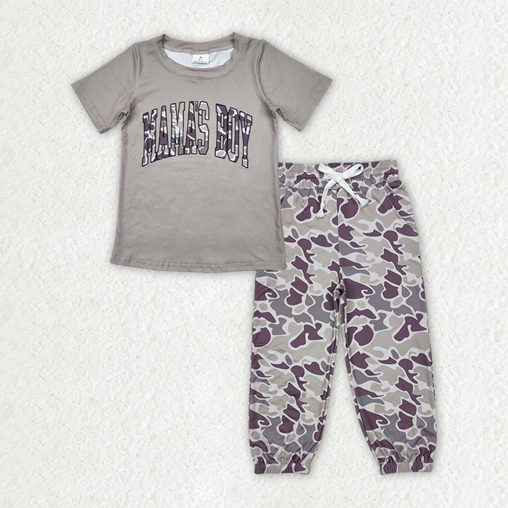 mama's boy Light Green camouflage white t-shirts+pants sets