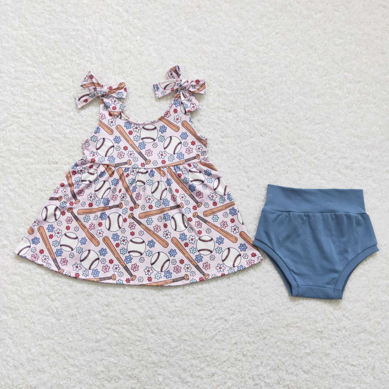 GBO0242 baby girl baseball summer bummies sets