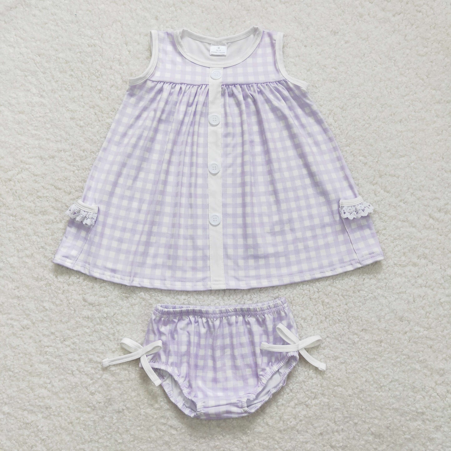 GBO0260 baby girl clothes purple plaid girl summer bummies sets