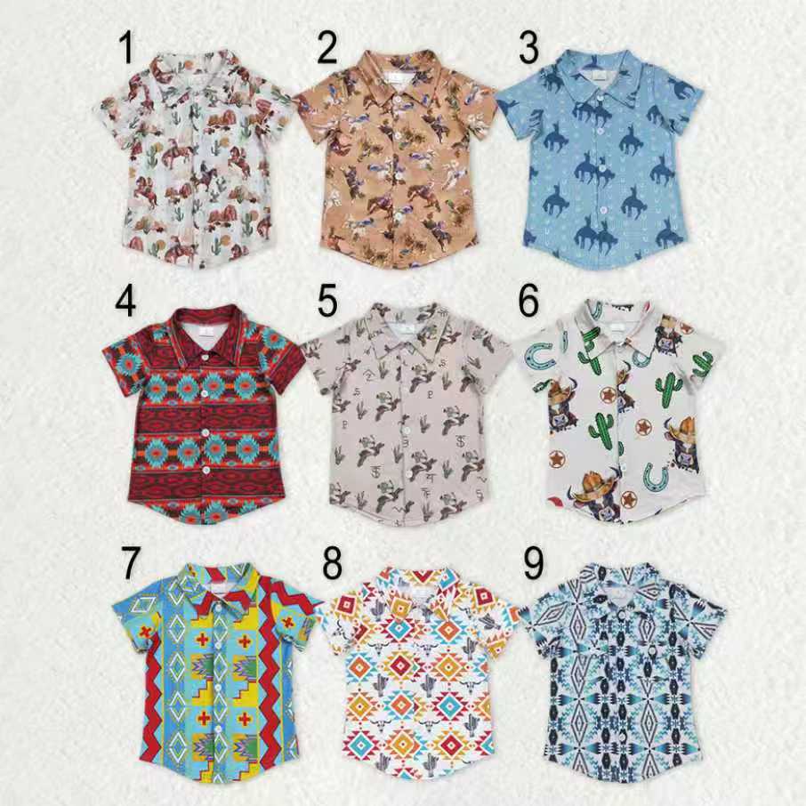 Sibling Baby Boys Short Sleeve Western Button Shirts Top