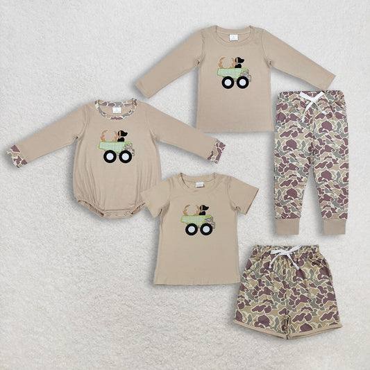 Sibling Baby Boys Embroidery Deer Dog Trucks Top Shorts Pants Hunting Clothes Sets
