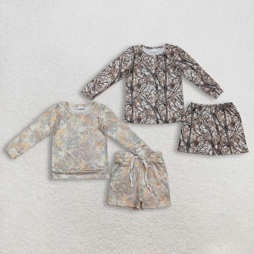 Sibling Baby Girls Long Sleeve Southern Camo Top Shorts Hunting Pajamas Clothes Sets