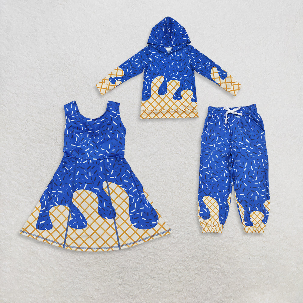Sibling Baby Boys Girls Hot Blue Drip Sprinkles Team Hoodies Jogger Pants Knee Length Dresses