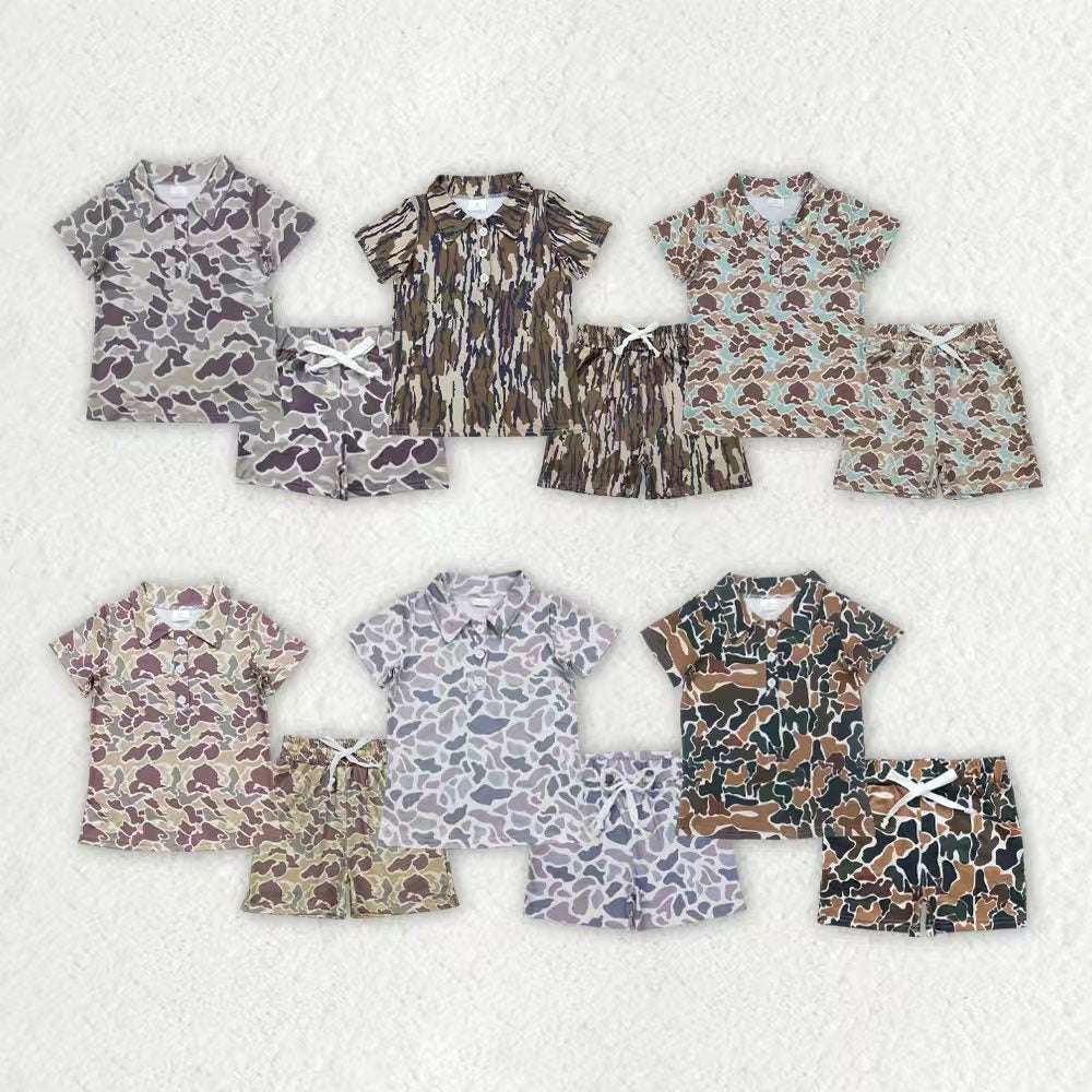 Sibling Baby Boys Southern Camo Button Polo Shirts Pockets Short Clothes Set