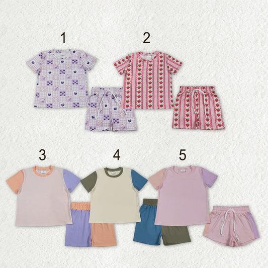 Sibling Baby Kids Patchwork Flowers Shirt Top Shorts Slouchy Clothes Sets