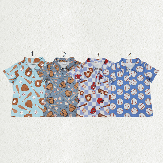 Sibling Baby Boys Short Sleeve Baseballs Button Team Polo Shirts Top