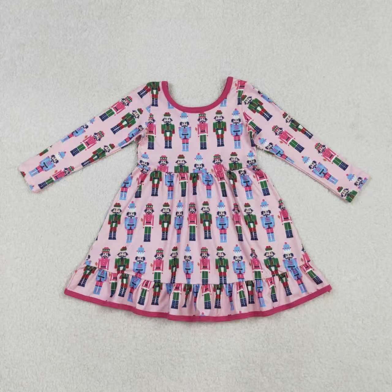 Sibling Baby Boys Girls Soldiers Checked Christmas Ruffle Knee Length Dress Pajamas Sets Footie Rompers