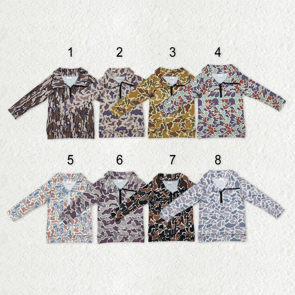Sibling Baby Boys Long Sleeves Western Camo Pocket Half Zipper Pullovers Top