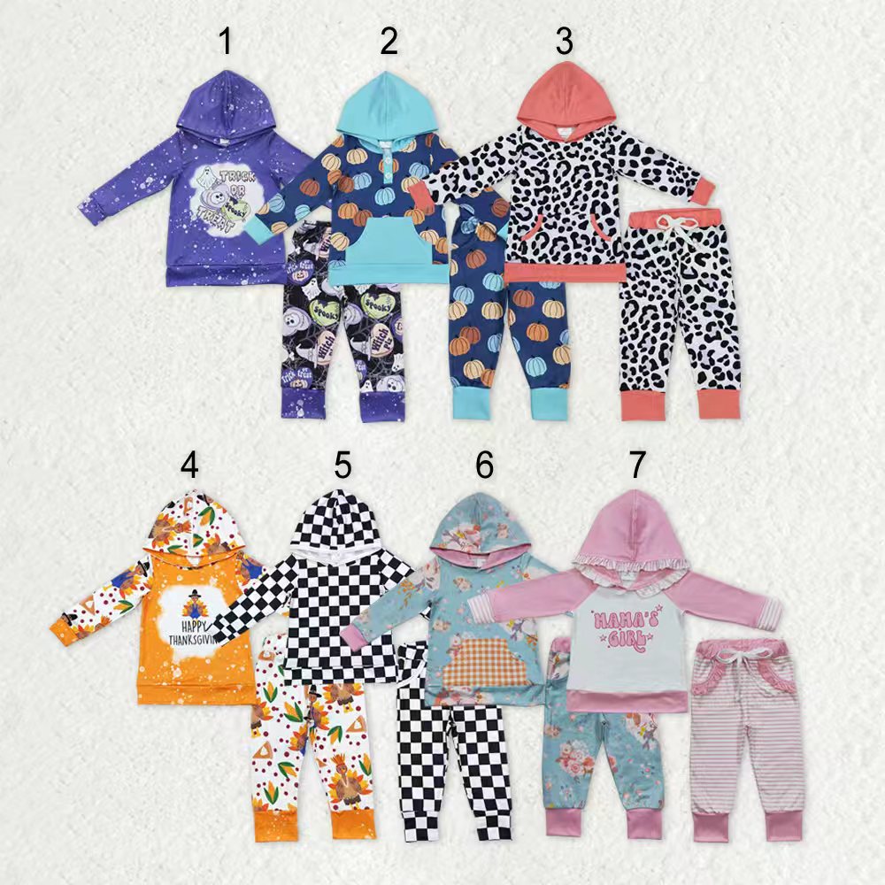 Sibling Baby Boys Girls Pumpkins Leopard Pockets Hoodies Leggings Pant Fall Clothes Sets