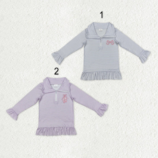 Sibling Baby Girls Embroidery Bows Shoes Zipper Ruffle Pullovers Top