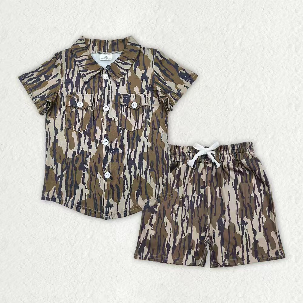 Sibling Baby Boys Southern Camo Button Pockets Shirts Top Short Clothes Set