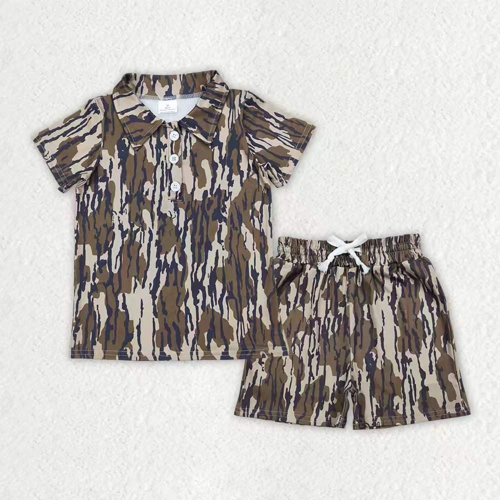 Sibling Baby Boys Southern Camo Button Polo Shirts Pockets Short Clothes Set
