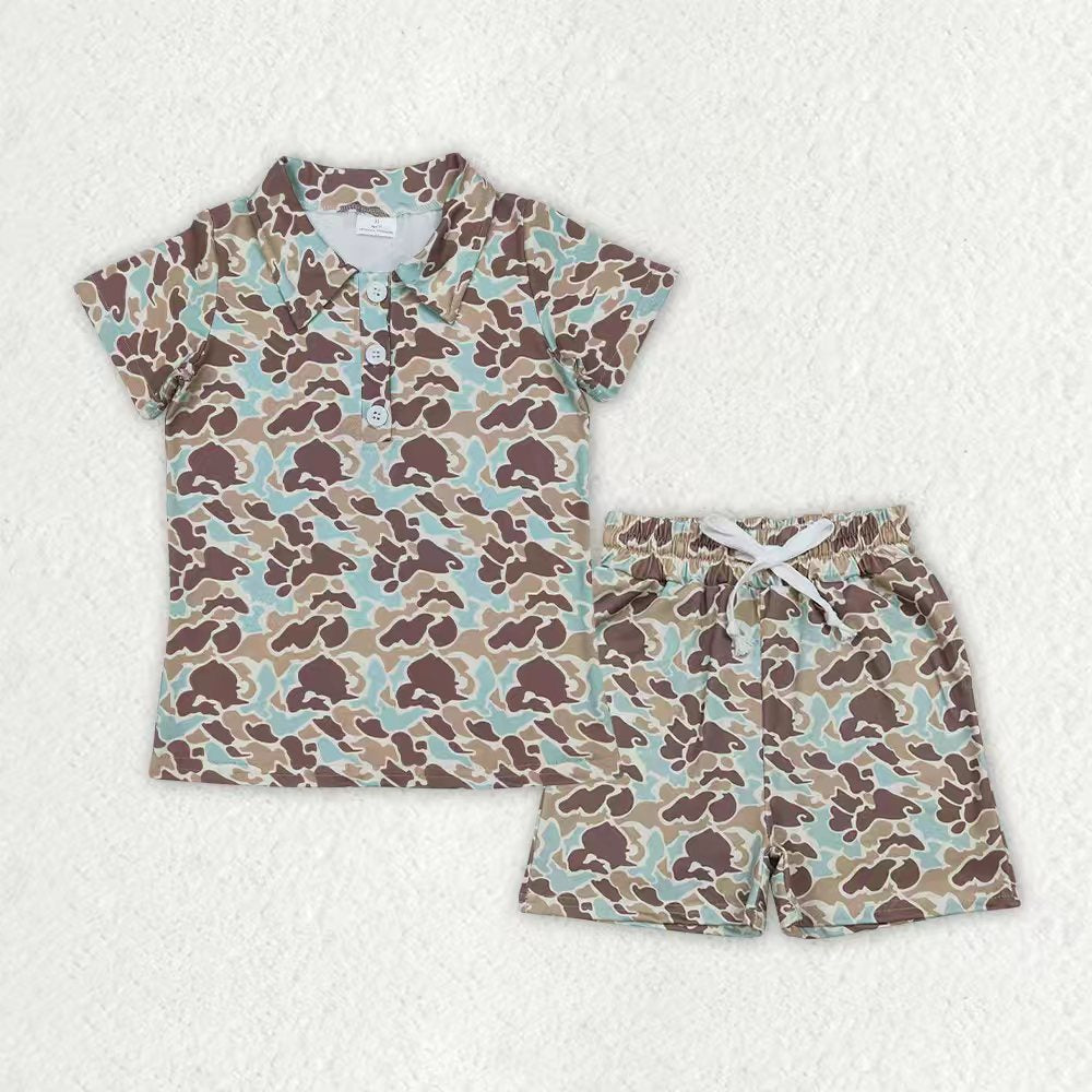 Sibling Baby Boys Southern Camo Button Polo Shirts Pockets Short Clothes Set