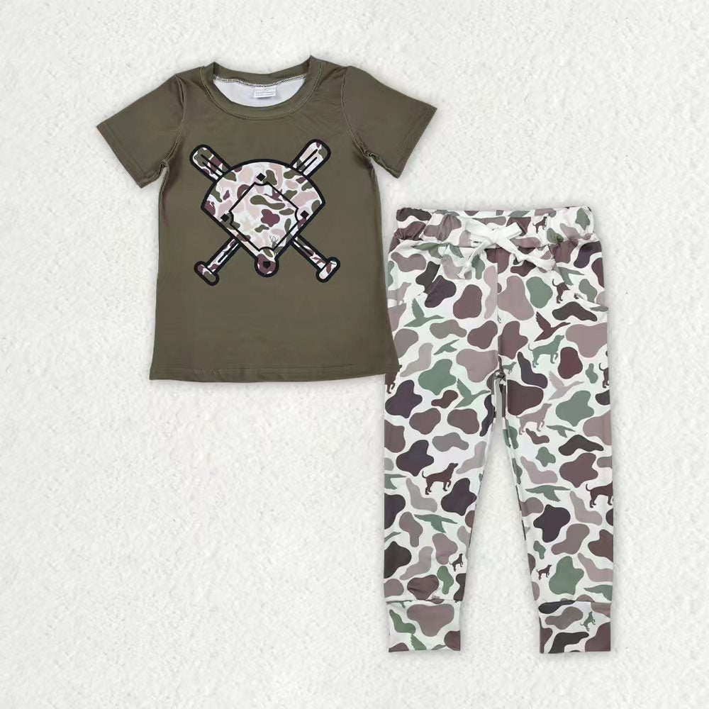 Sibling Baby Boys Southern Camo Baseballs Top Legging Jogger Pants Team Clothes Sets