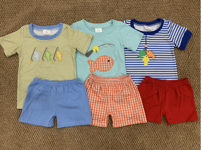 Sibling Baby Boys Embroidery Fishing Tee Shirts Summer Shorts Clothes Sets