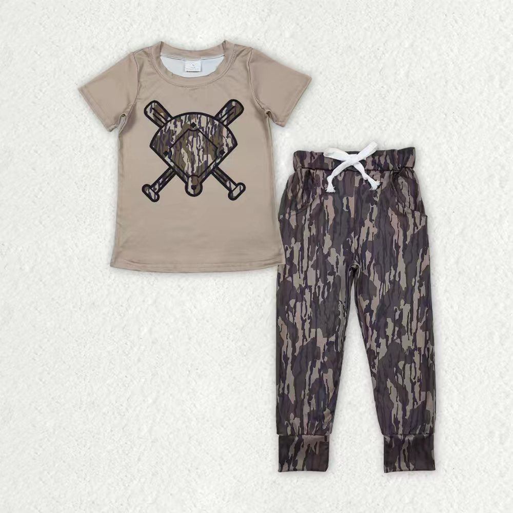 Sibling Baby Boys Southern Camo Baseballs Top Legging Jogger Pants Team Clothes Sets