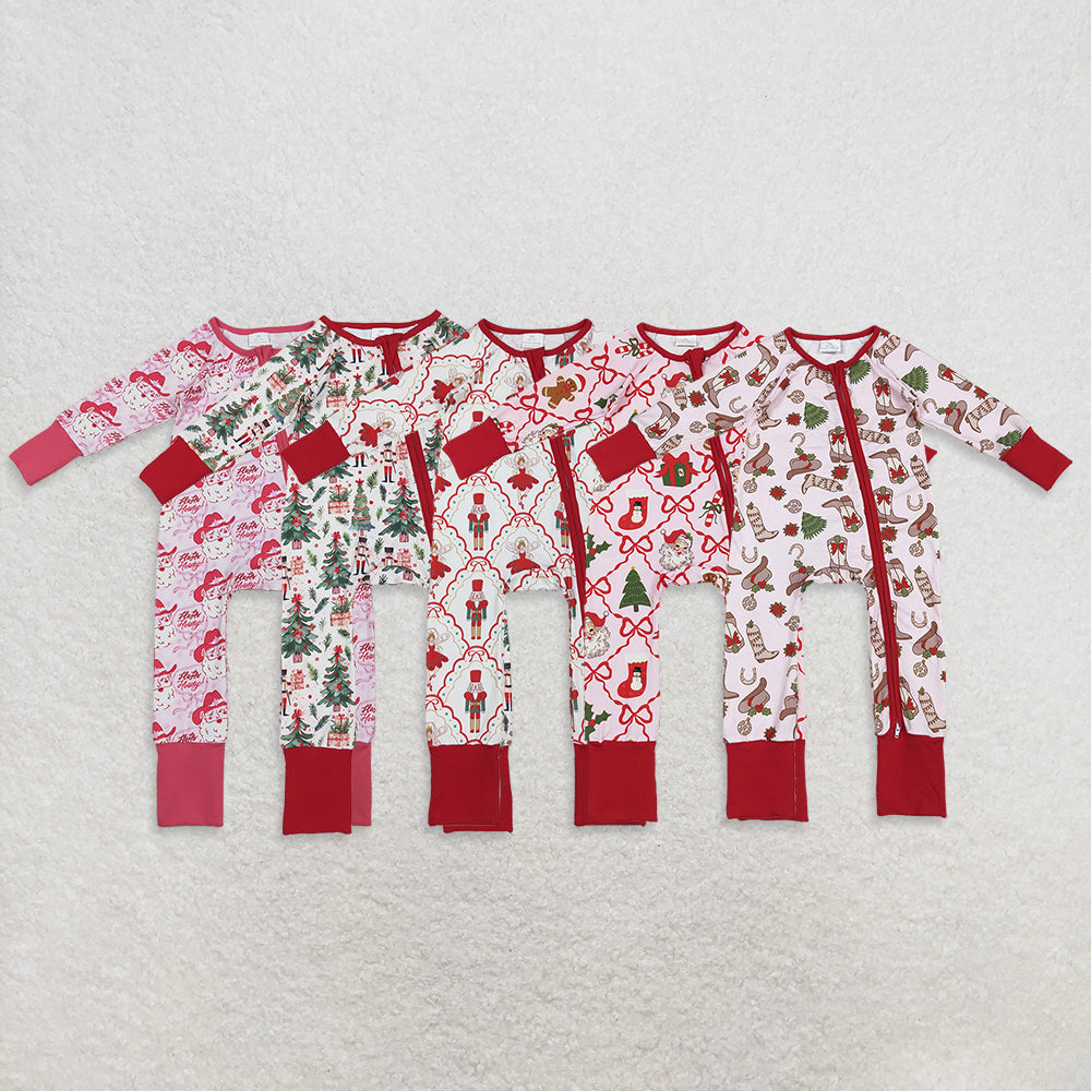 Sibling Baby Girls Long Sleeves Christmas Two Way Zip Convertible Rompers