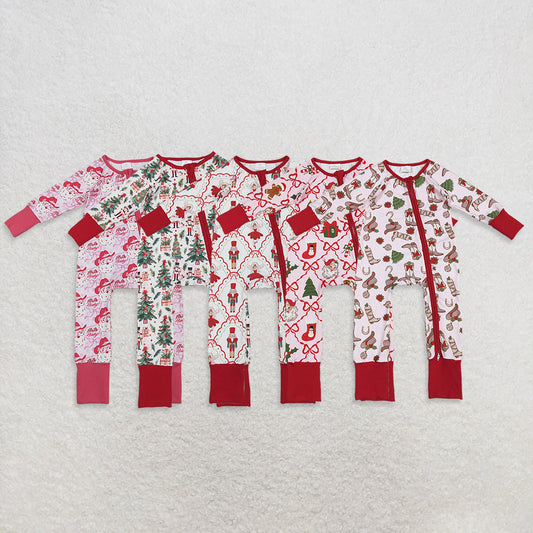 Sibling Baby Girls Long Sleeves Christmas Two Way Zip Convertible Rompers