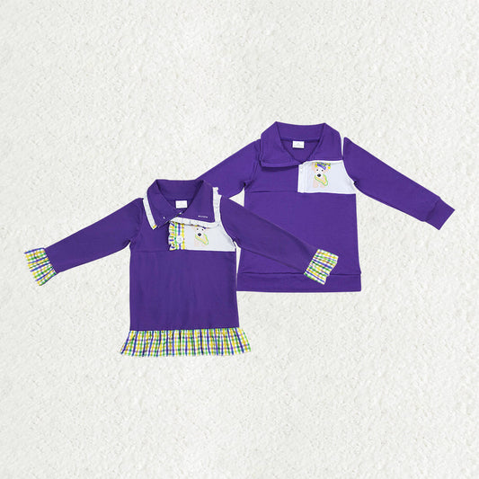 Sibling Baby Boys Girls Mardigras Dogs Zip Pullovers Tops