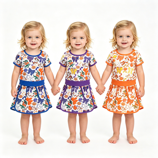 Sibling Baby Girls Short Sleeve Bows Footballs Top Skirt Shorts Team Clothes Sets