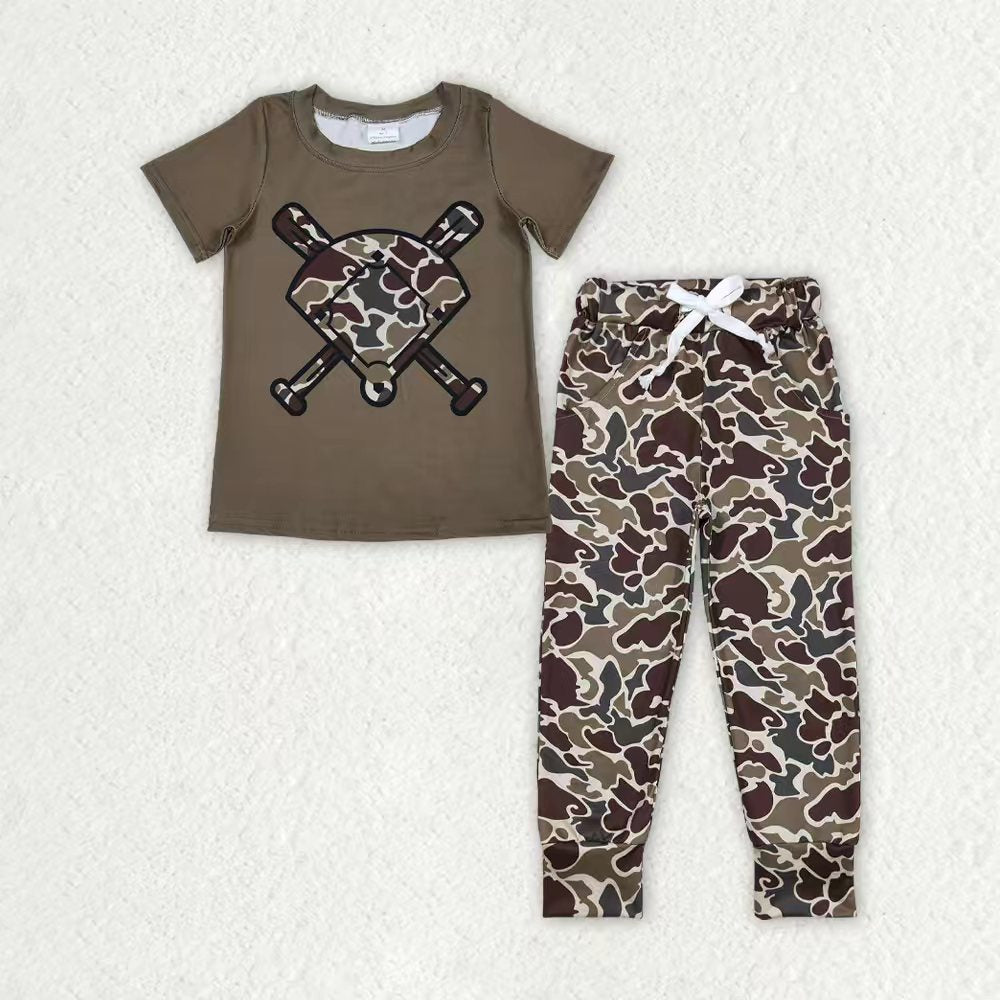 Sibling Baby Boys Southern Camo Baseballs Top Legging Jogger Pants Team Clothes Sets