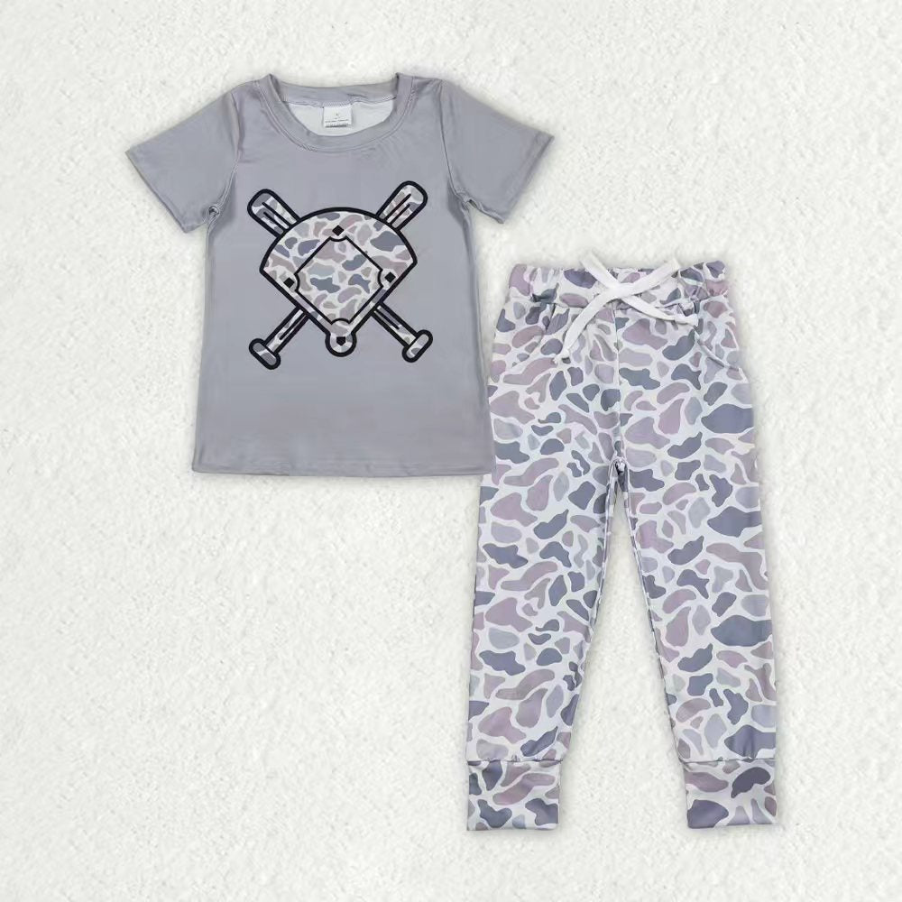 Sibling Baby Boys Southern Camo Baseballs Top Legging Jogger Pants Team Clothes Sets