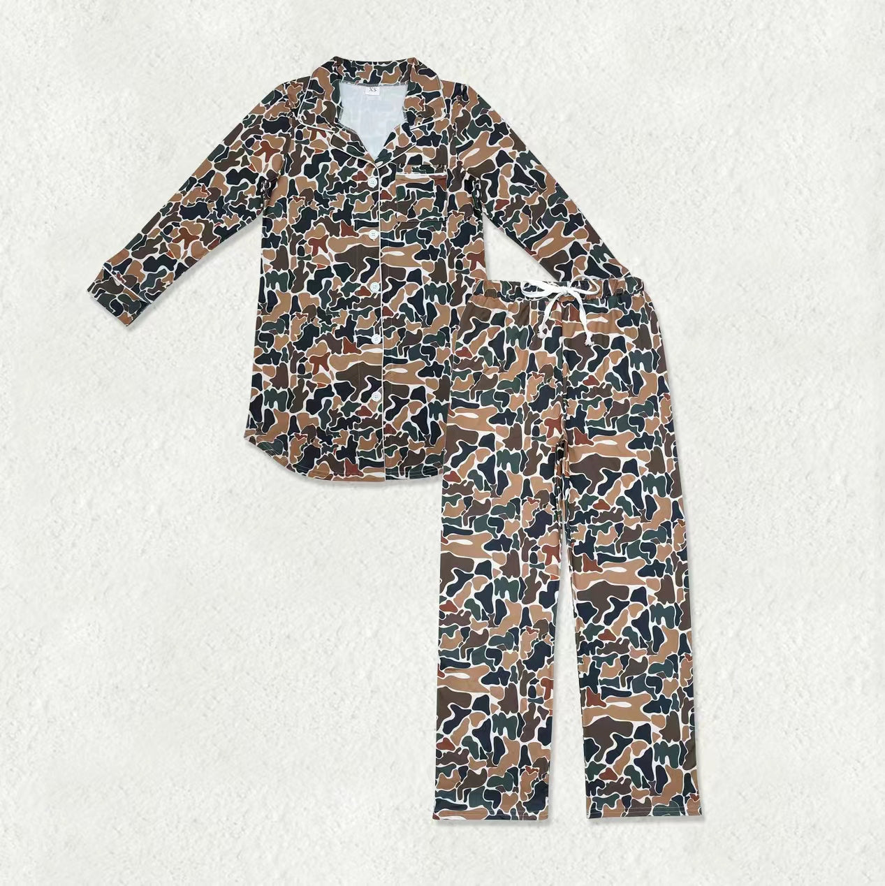 Sibling Adult Women Southern Camo Pocket Buttons Top Pants Pajamas Sets