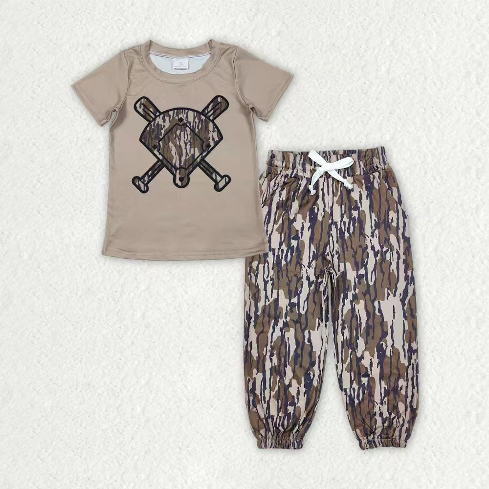 Sibling Baby Boys Southern Camo Baseballs Top Legging Jogger Pants Team Clothes Sets