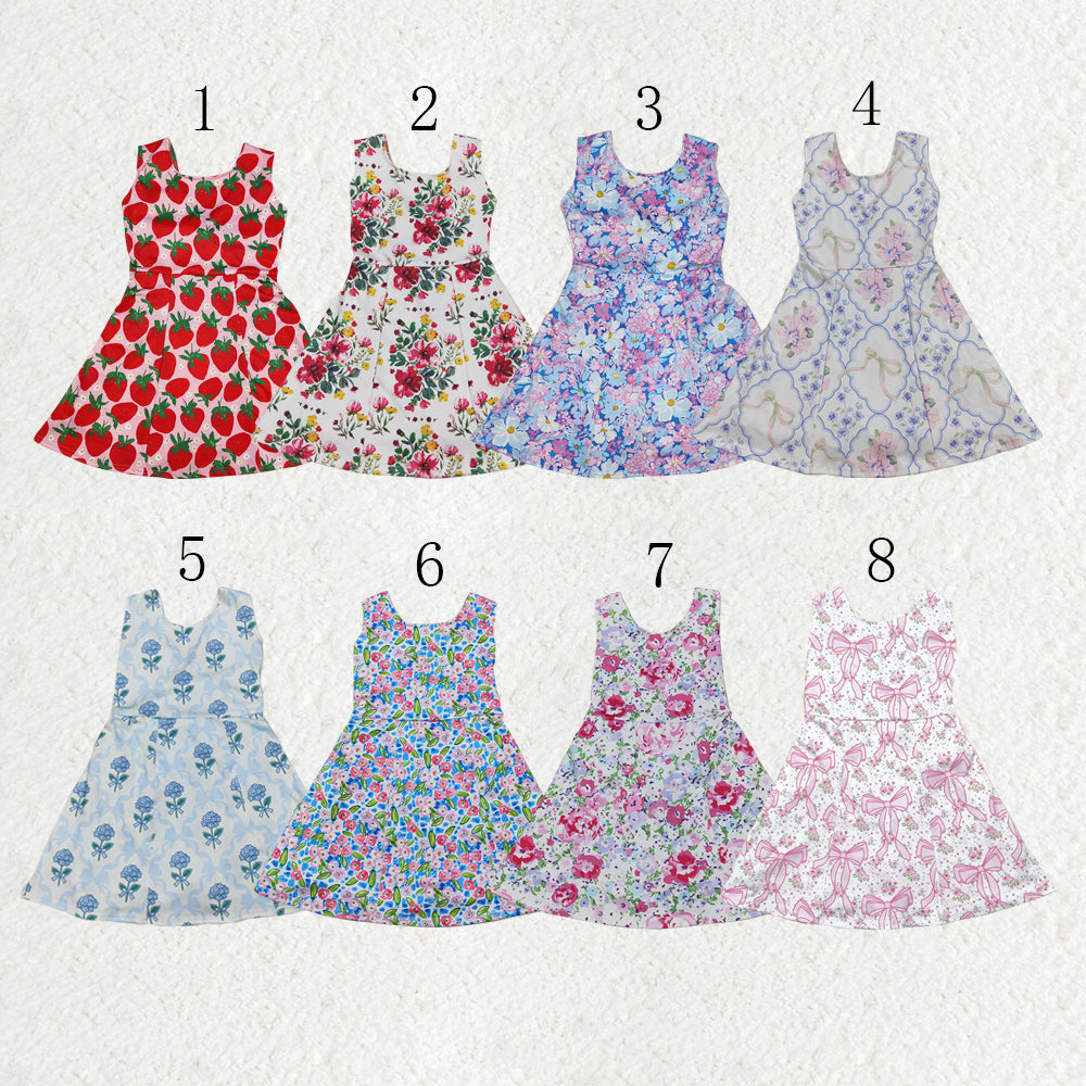 Sibling Baby Girls Strap Strawberry Floral Skorts Yoga Knee Length Dresses