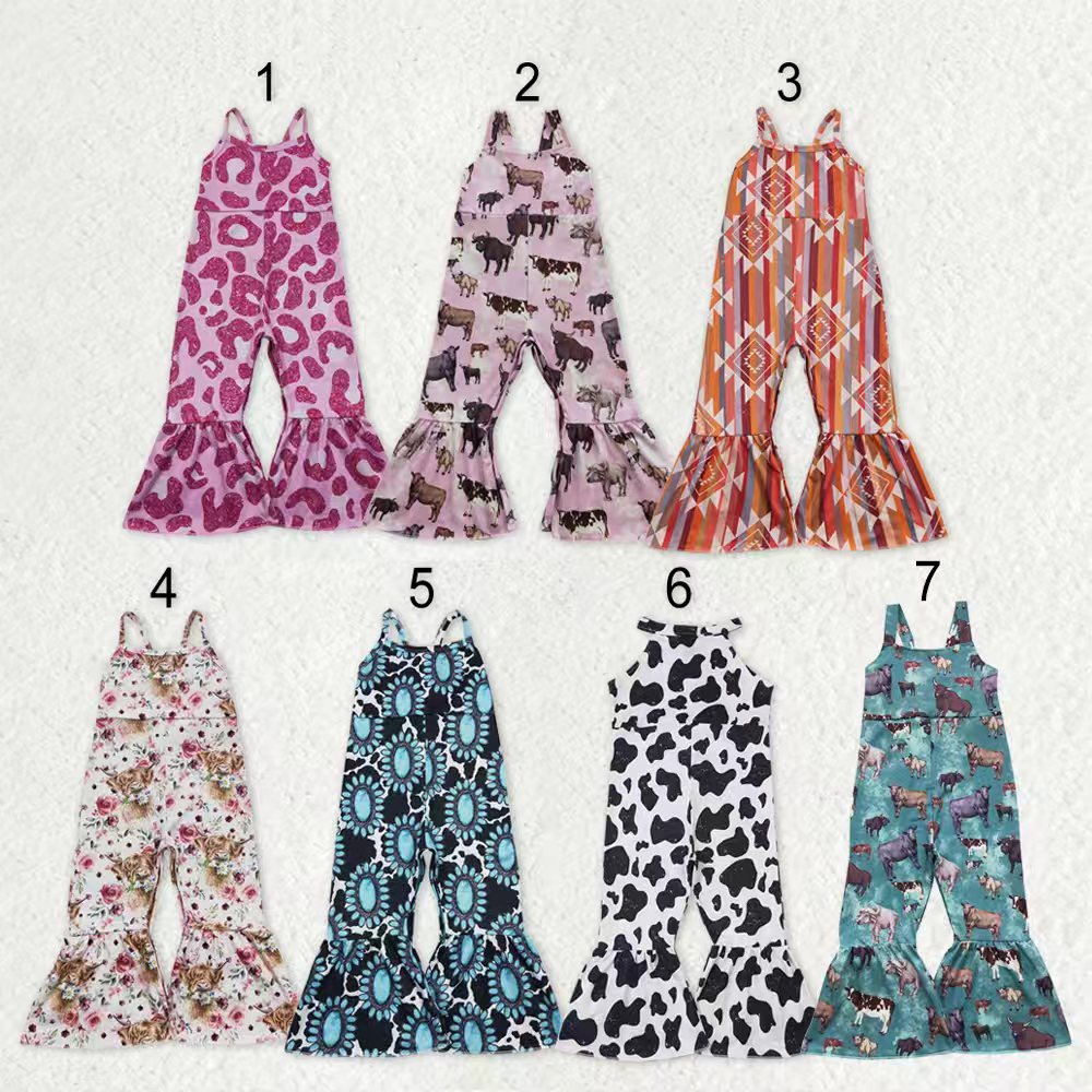 Sibling Baby Girls Strap Western Bell Bottom Jumpsuits