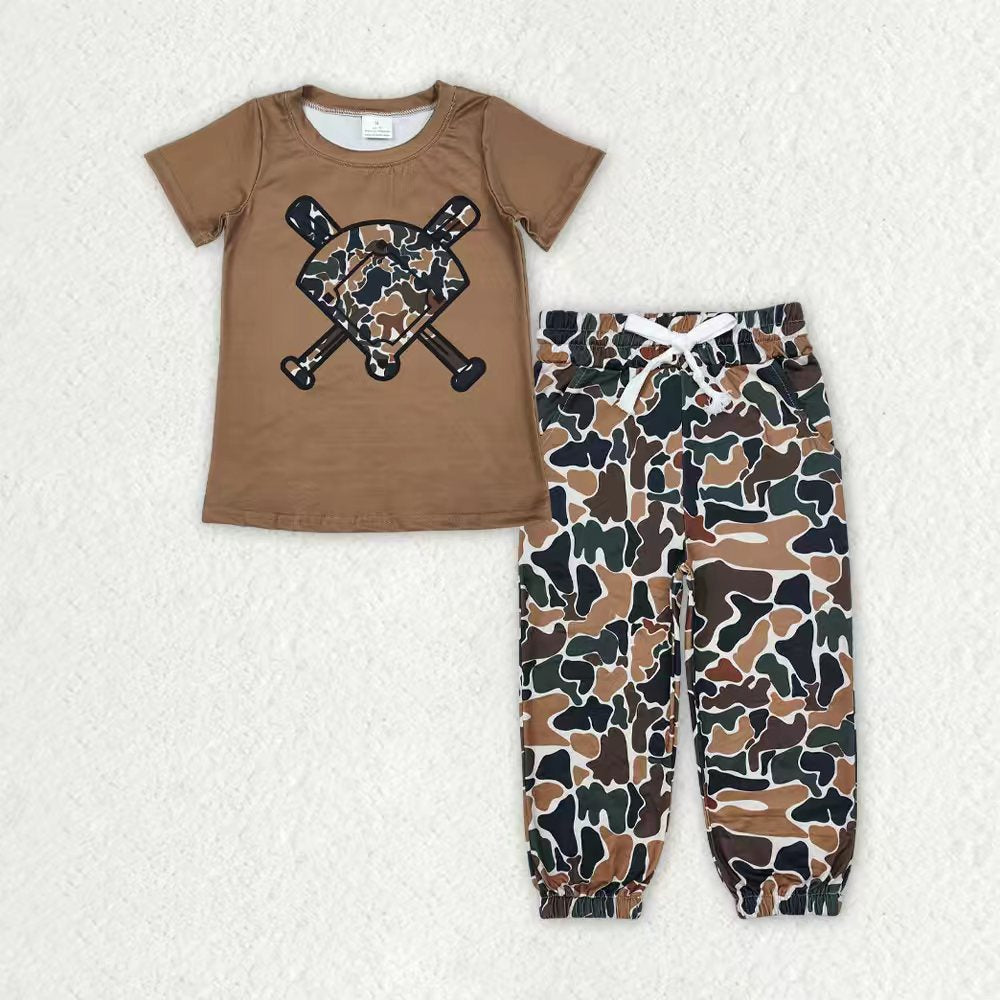 Sibling Baby Boys Southern Camo Baseballs Top Legging Jogger Pants Team Clothes Sets