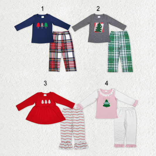 Sibling Baby Boys Girls Embroidery Trees Top Pants Christmas Clothes Sets