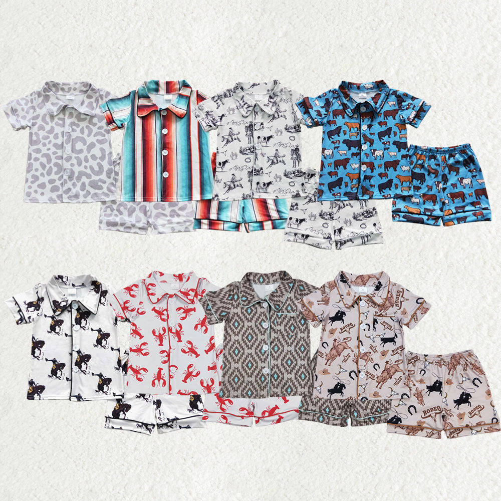 Sibling Baby Boys Button Top Shorts Summer Western Pajamas Sets
