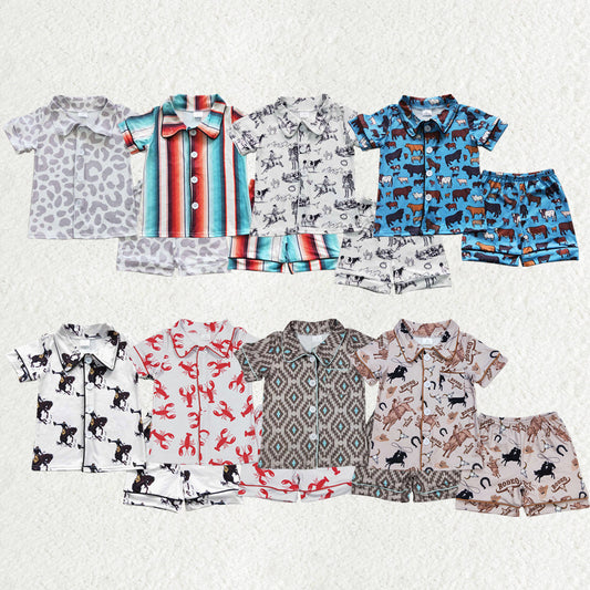 Sibling Baby Boys Button Top Shorts Summer Western Pajamas Sets