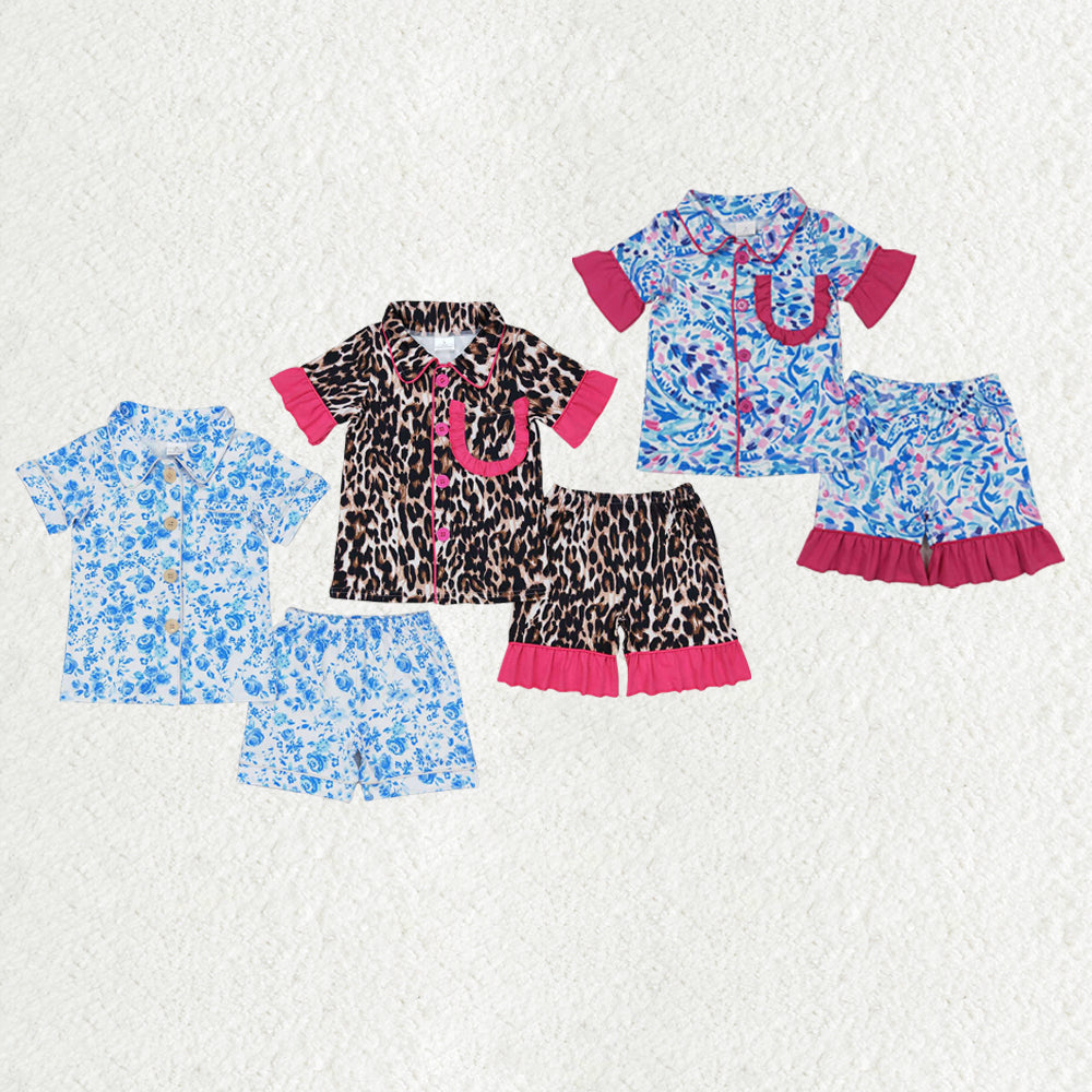 Sibling Baby Girls Water Paisley Ruffle Shirt Shorts Pajamas Clothes Sets