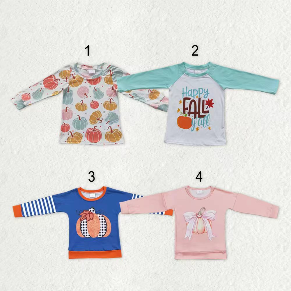 Sibling Baby Boys Girls Bows Pumpkins Fall Tee Shirts Top