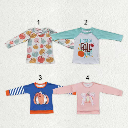 Sibling Baby Boys Girls Bows Pumpkins Fall Tee Shirts Top