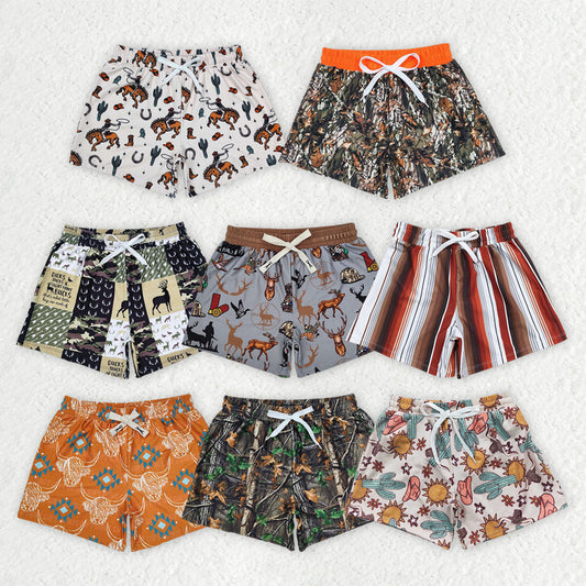 Sibling Baby Boys Cactus Cows Western Trunks Swimsuits