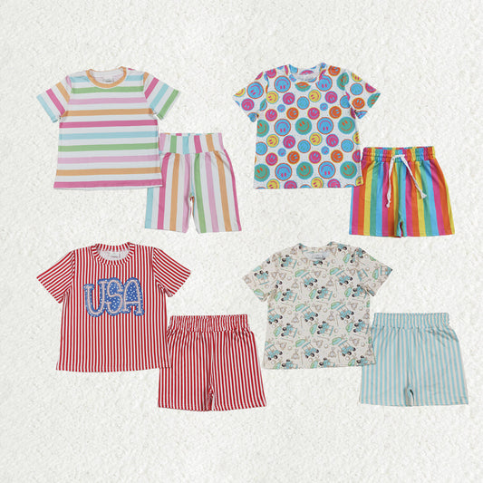 Sibling Baby Girls Short Sleeves Smiles USA Stripe Top Short Pajamas Sets