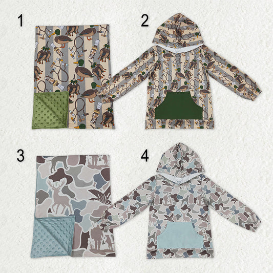 Sibling Baby Boys Ducks Dogs Deer Camo Calls Southern Hunting Hoodies Top Blankets