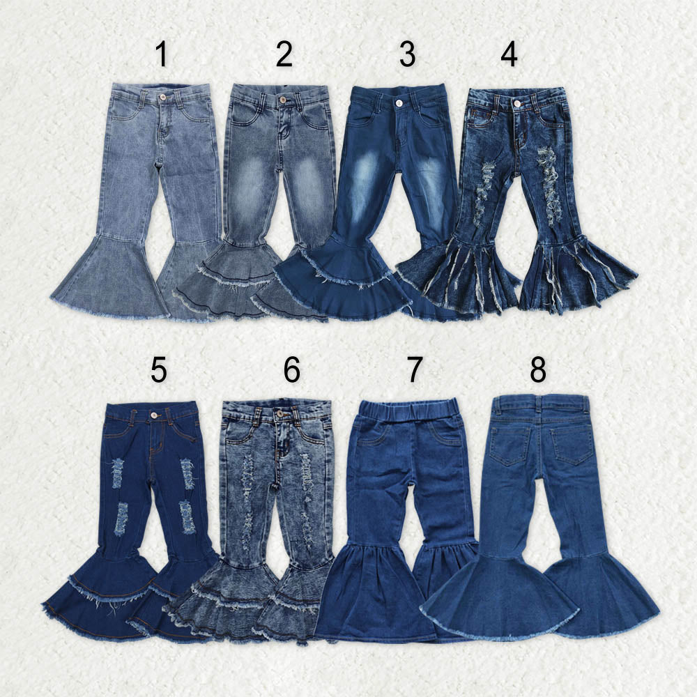 Sibling Baby Girls Blue Ruffle Bell Bottom Denim Pants Jeans