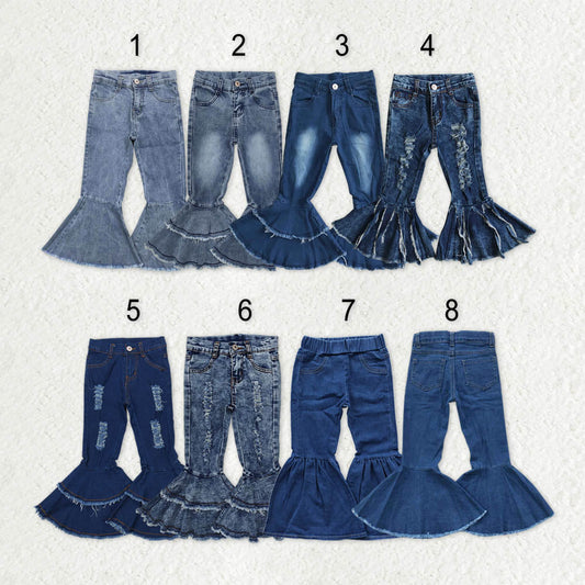 Sibling Baby Girls Blue Ruffle Bell Bottom Denim Pants Jeans
