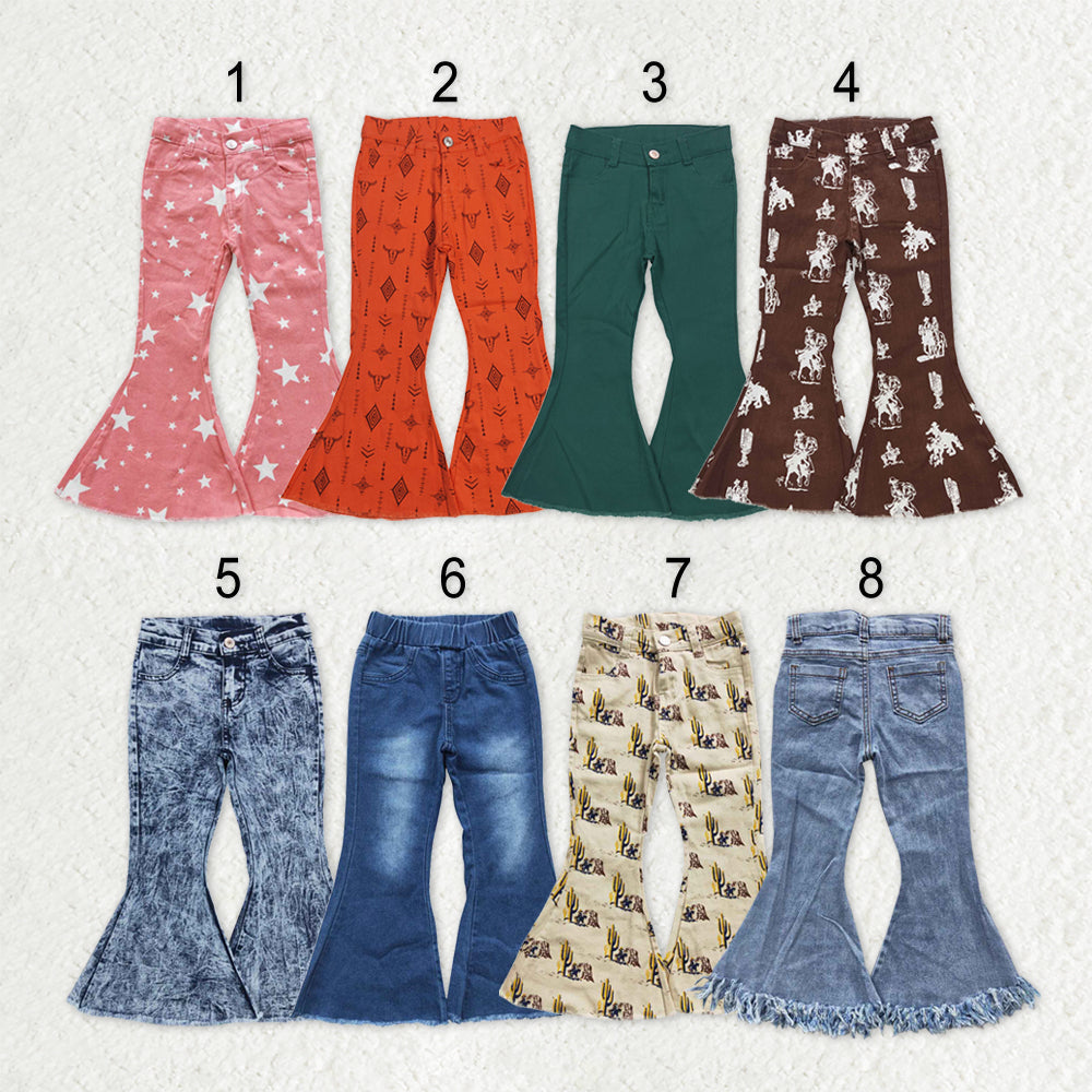Sibling Baby Girls Western Bell Bottom Denim Pants Jeans