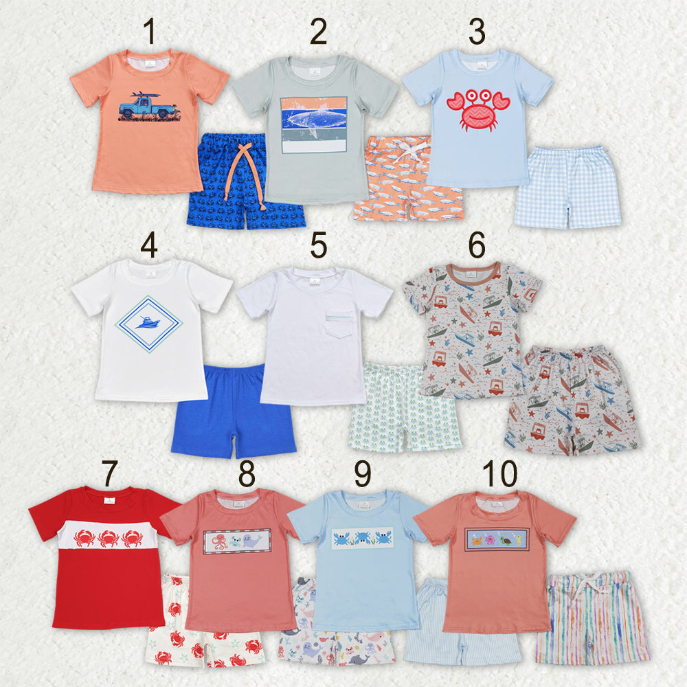 Sibling Baby Boys Short Sleeve Shirts Top Shorts Sea World Pajamas Clothes Sets