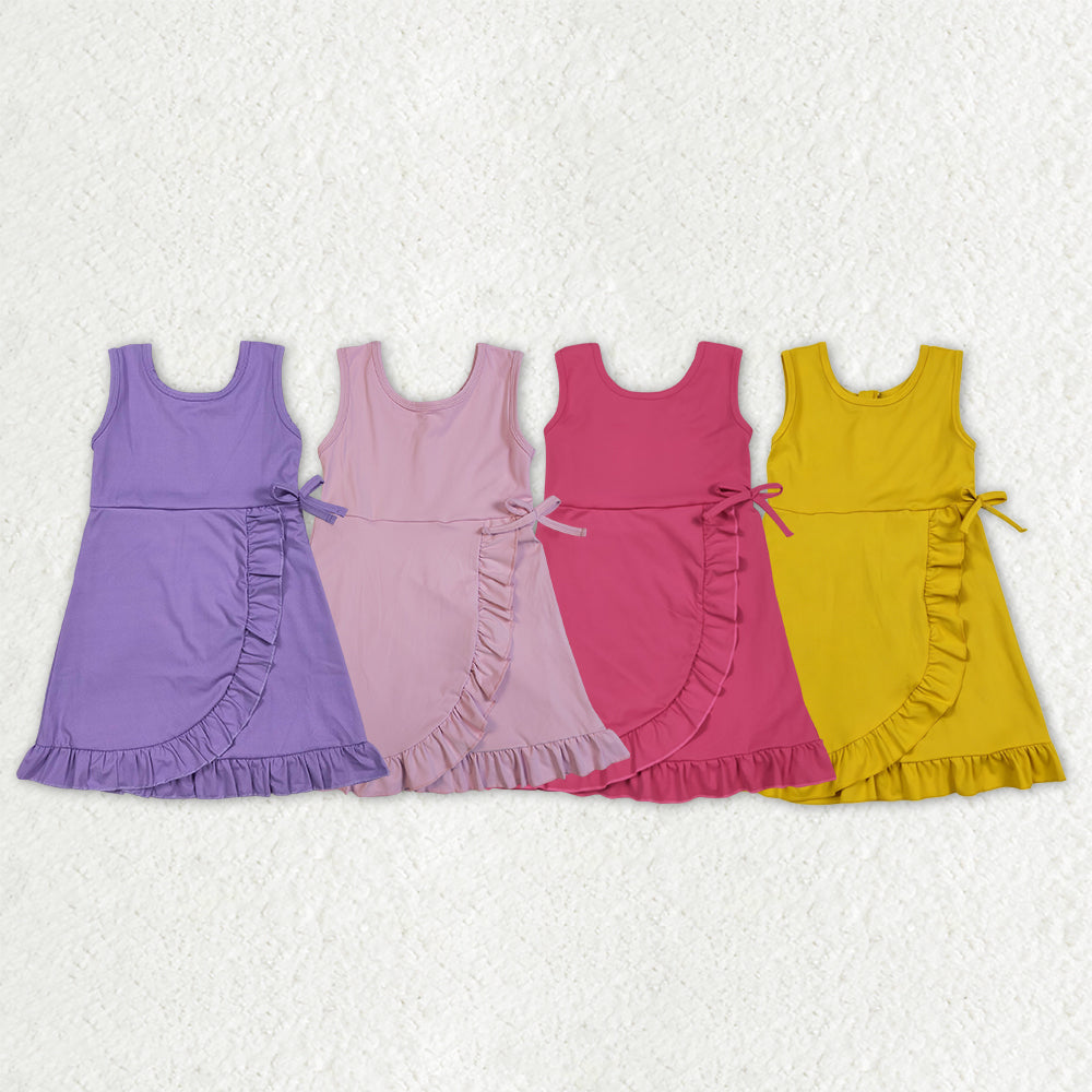 Sibling Baby Girls Sleeveless Yoga Active Shorts Ruffle Knee Length Dresses