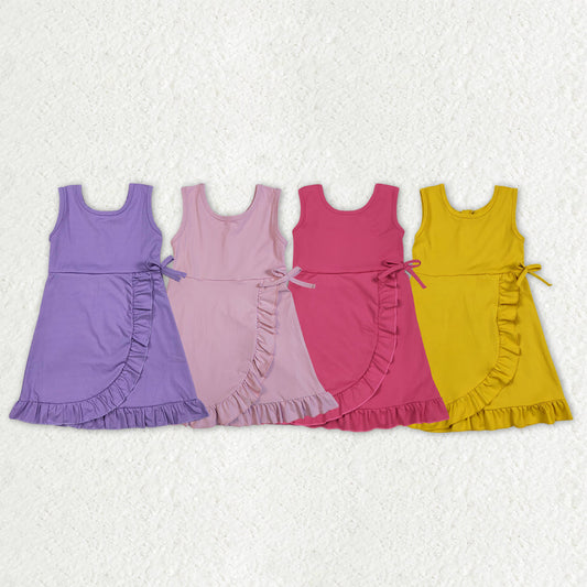 Sibling Baby Girls Sleeveless Yoga Active Shorts Ruffle Knee Length Dresses